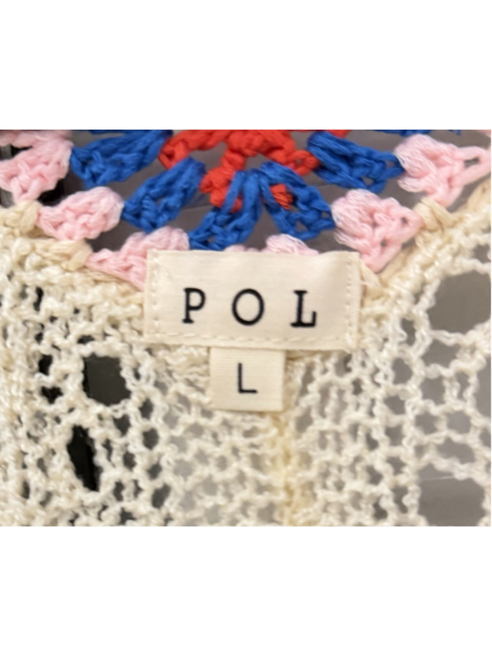 POL Crochet Knit Boho Cardigan Large Cream Granny Square Fringe Duster Sweater - Picture 9 of 10